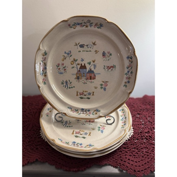 Lot of 4 International Tableworks Heartland 7774 10.5" Round Dinner Plates Vtg - Picture 2 of 6